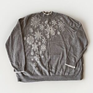 Alfred Dunner Sweater Women's Large Gray‎ White Snowflakes